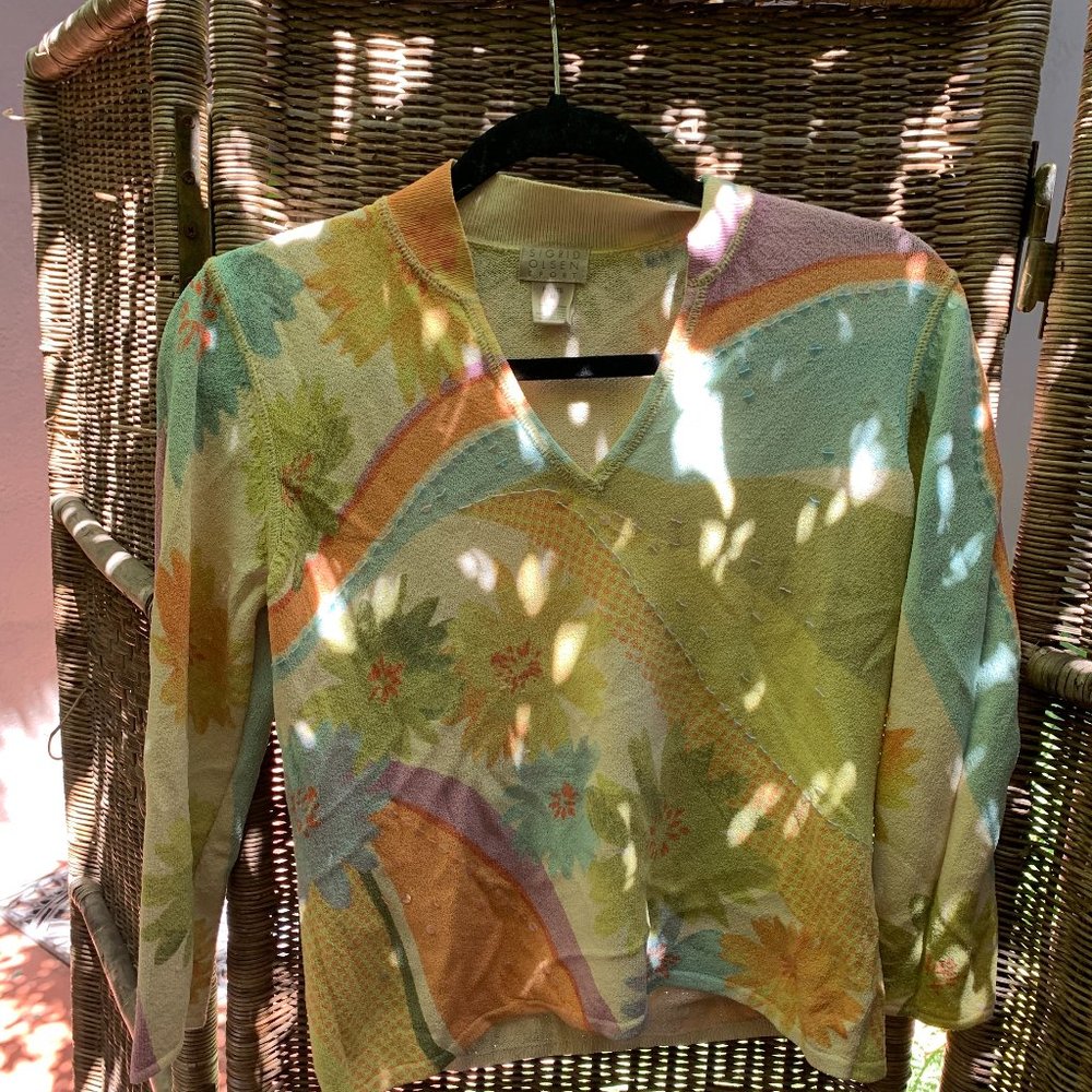 Sigrid Olsen pastel pattern blouse